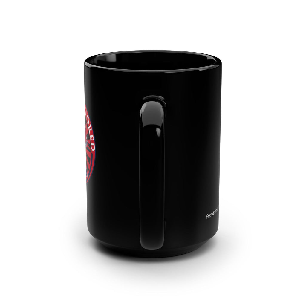 Liberty Restored 15oz Black Mug — Patriotic Bell Coffee Cup
