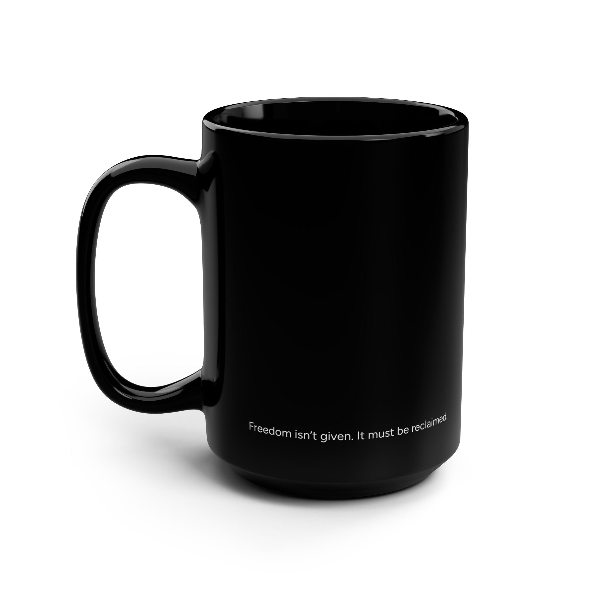 Liberty Restored 15oz Black Mug — Patriotic Bell Coffee Cup